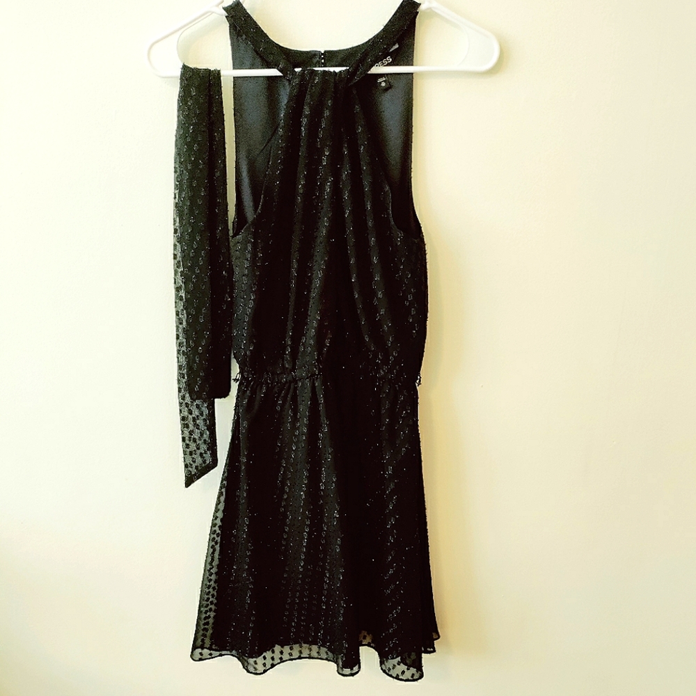 Express, black dress, with ribbon tie